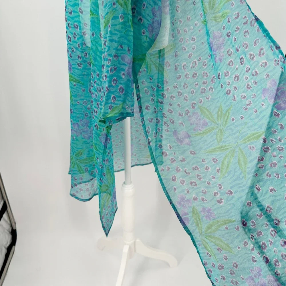 Robbie Bee 2 Piece Silk Dress Set Maxi Duster Teal Floral 18W Vintage 90's